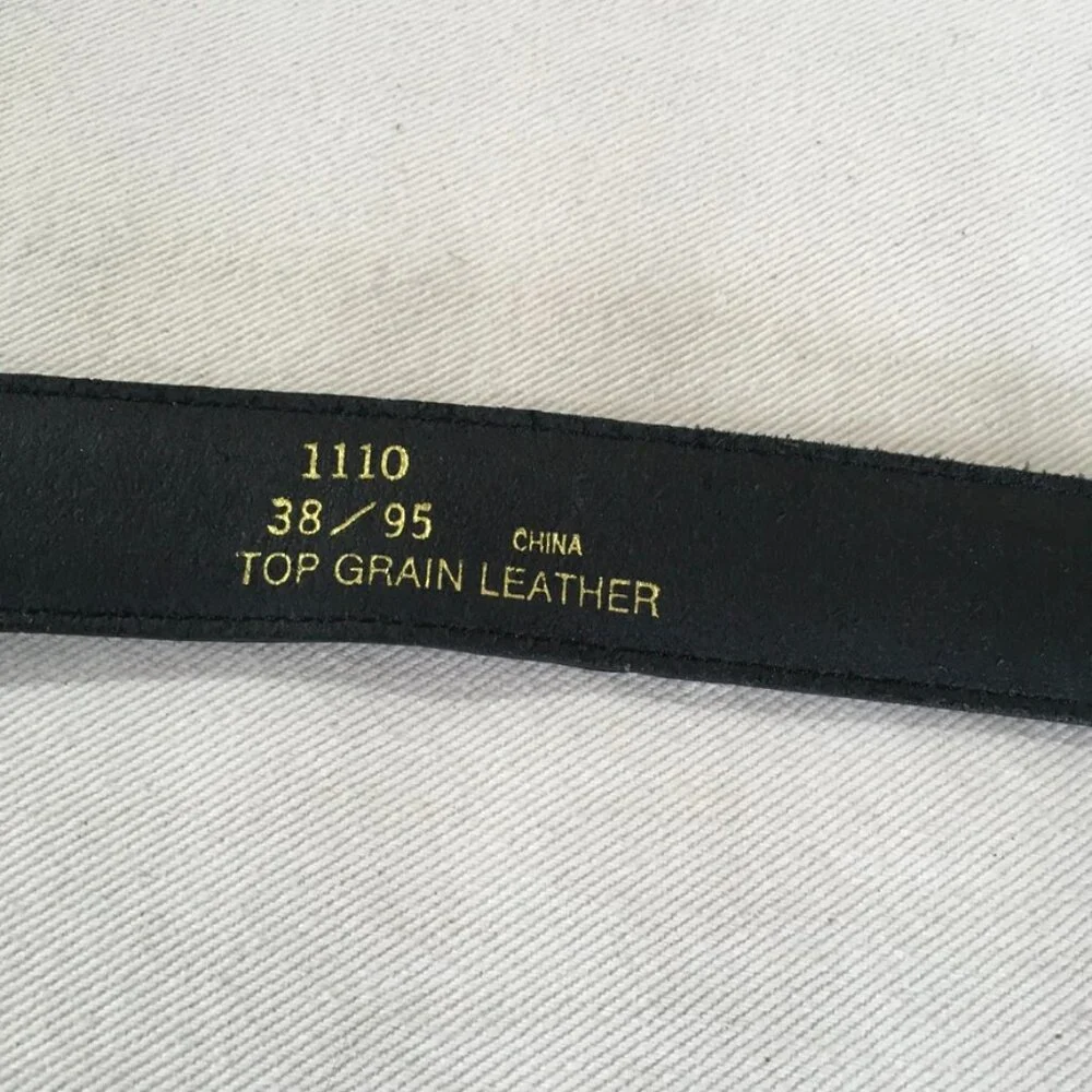 Top Grain Black Leather Belt Brass Buckle